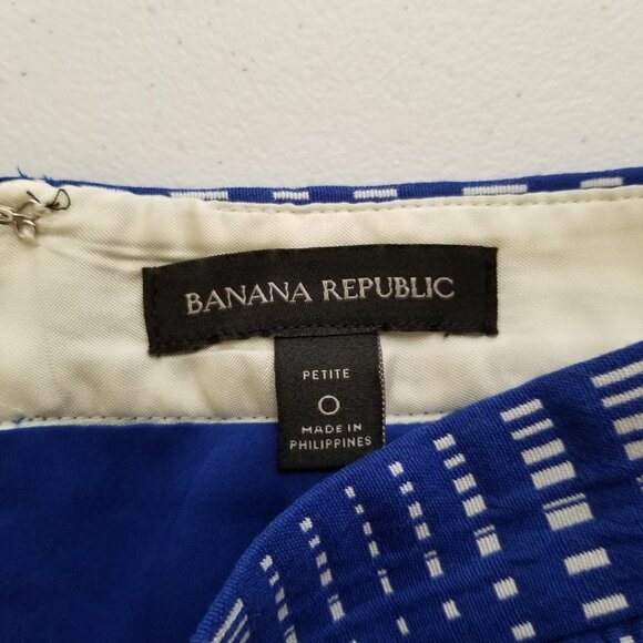 Banana Republic 0 Petite Blue White Crosshatch Pencil Skirt Back Zip - Picture 3 of 8